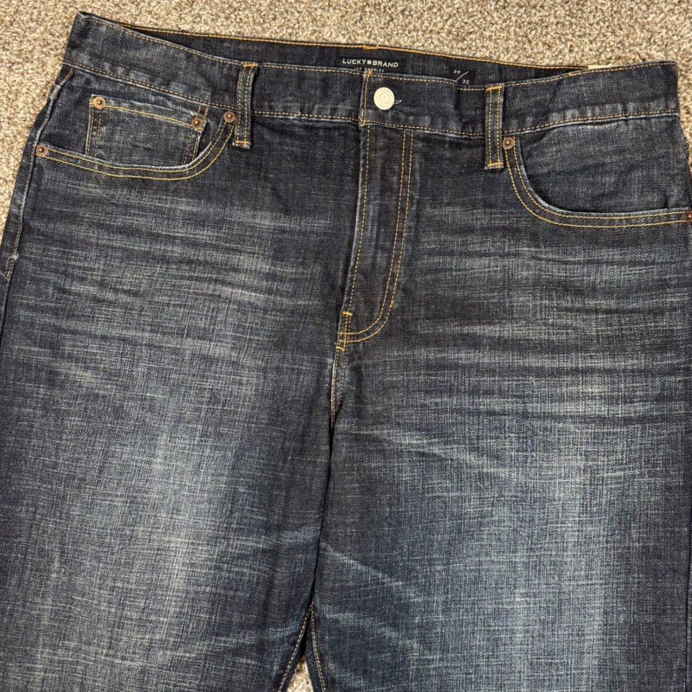 Lucky Brand 329 Classic Straight Jeans Mens 38x30 Dark Wash Blue Denim Stretch